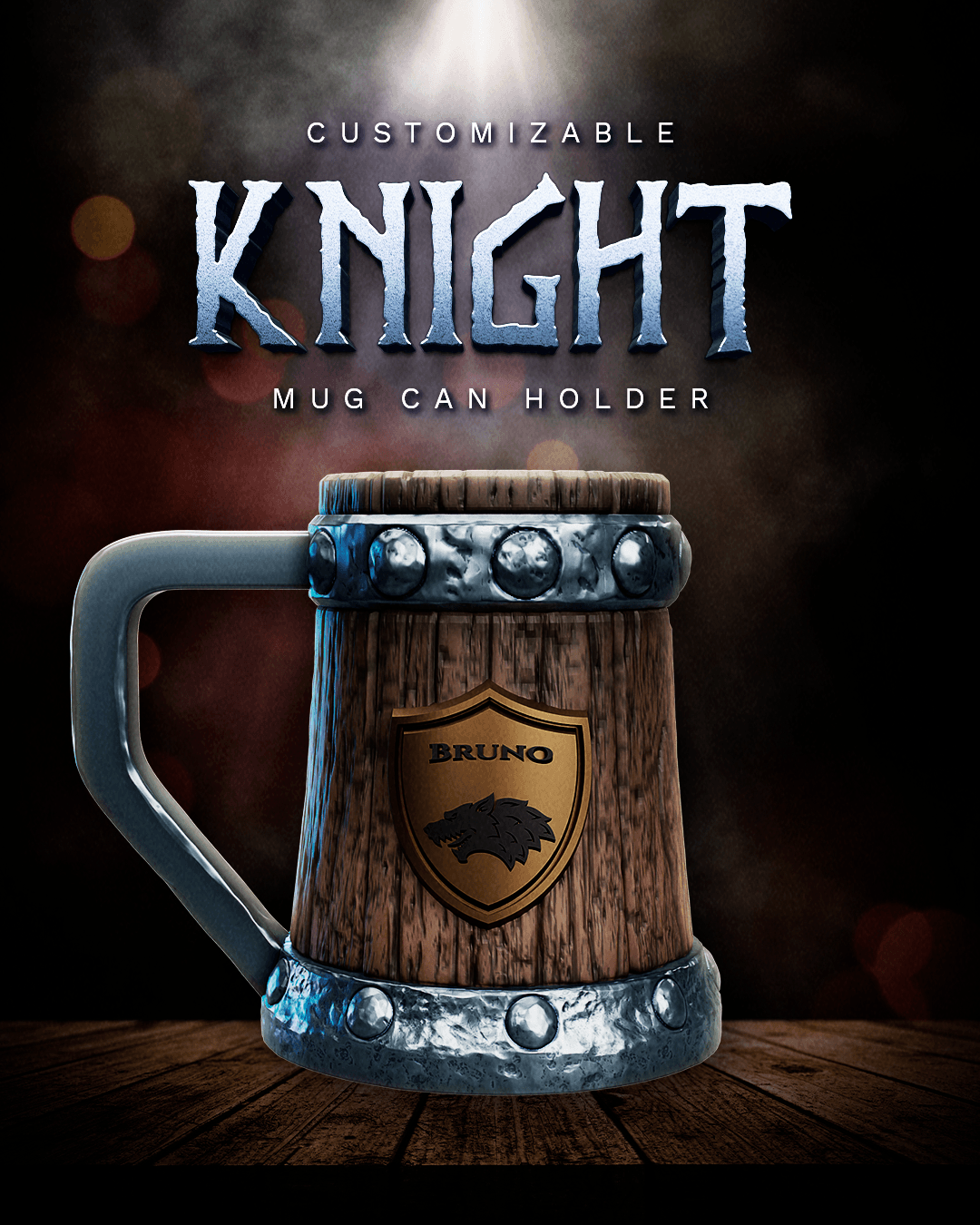 Customizable Knight Mug Can Holder (Gray)